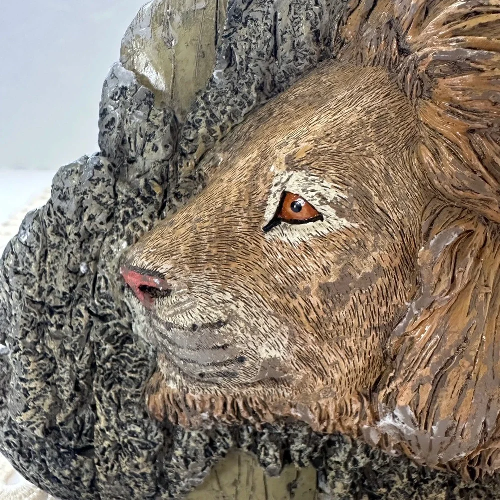 Realistic Hand‎ Carved Lion Head Candle Artisan Decor Safari Core Unburned